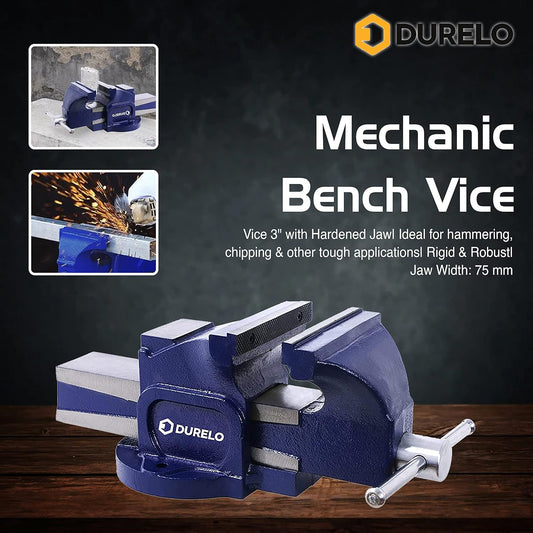DURELO BVM/F/75, Mechanic Heavy Duty Bench Vice 3" with Hardened Jaw| Ideal for hammering, chipping & other tough applications