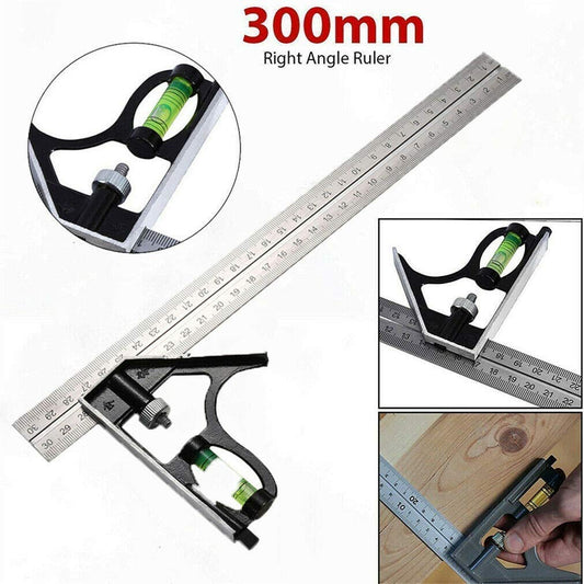 Cute Critters 12-Inch Combination Square, Universal Adjustable Metric Stainless Steel Multifunctional Combination Try Square Set Right Angle Ruler Measurement Tools