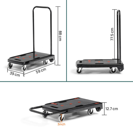 Corvids 150 Kg Portable & Compact Plastic Platform Trolley | 2-Year Warranty |Folding Platform Hand Truck with 360 Rotating Wheels for Home, Office, Warehouse & Outdoor Use