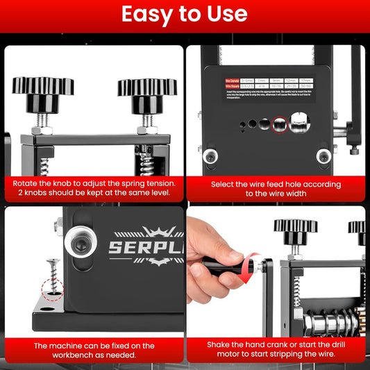 Serplex® 6 in 1 Cable Stripping Machine with Hand Crank Manual/Drill-Operated Wire Stripping Tool, 5 Channels Wire Stripper Tool for 1-17mm Dia Cable Bench Fixed Cable Stripping Tool